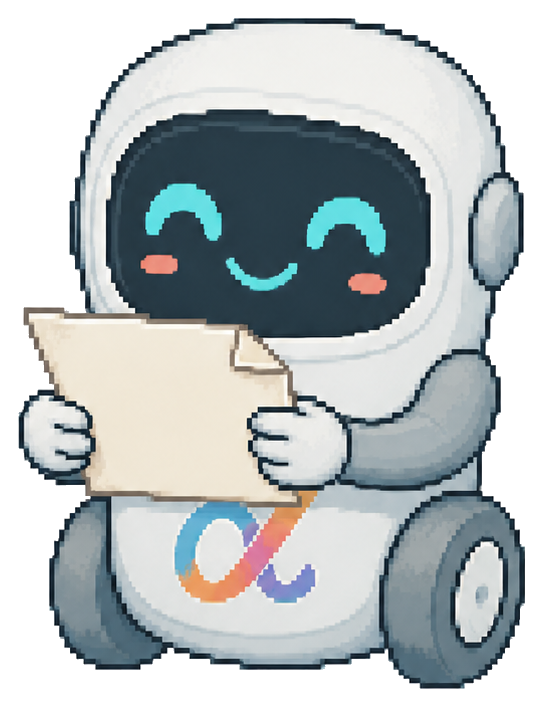 Alphie the robot reading a document